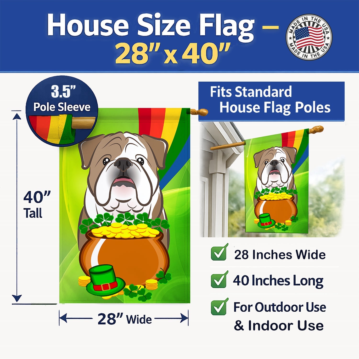 House Flag 28x40 Porch Sleeve Pole Decorative Outside Yard Banner Artwork Wall Hanging, Polyester
