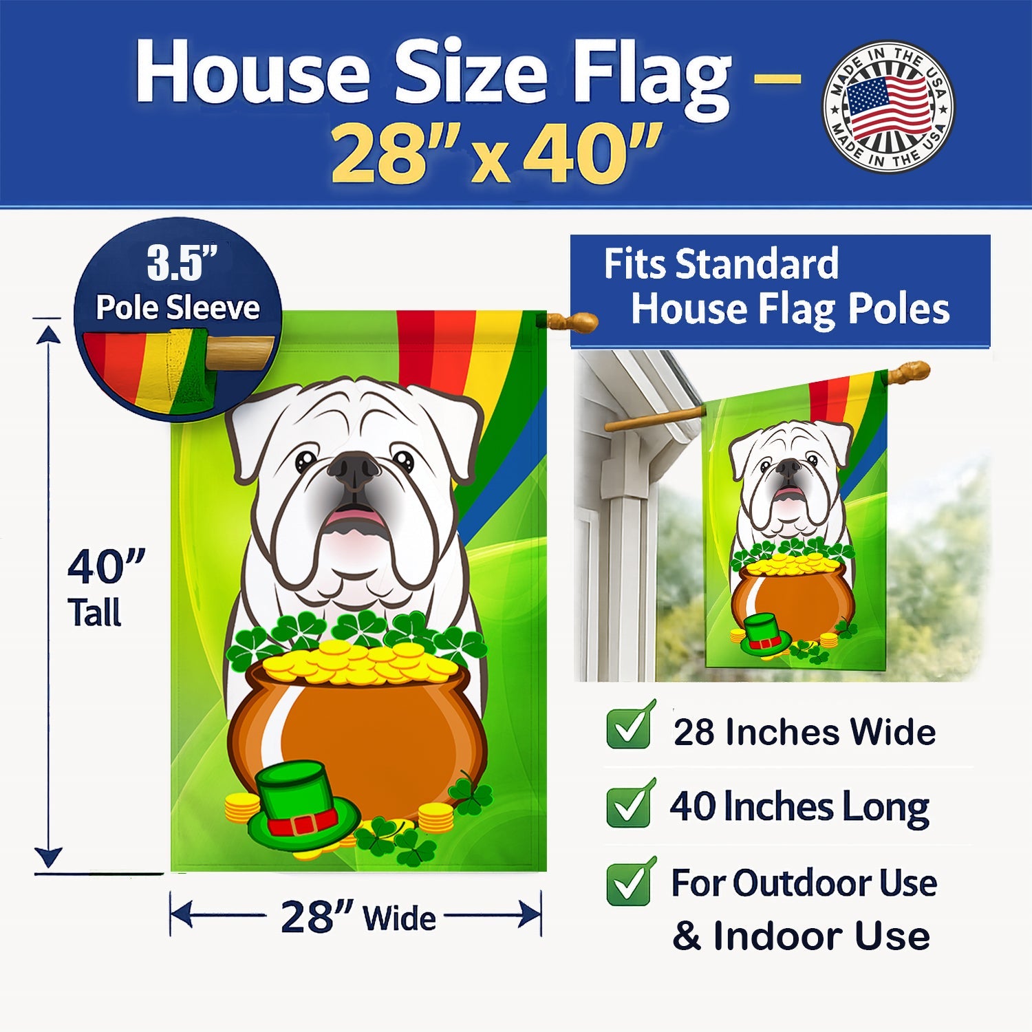 House Flag 28x40 Porch Sleeve Pole Decorative Outside Yard Banner Artwork Wall Hanging, Polyester
