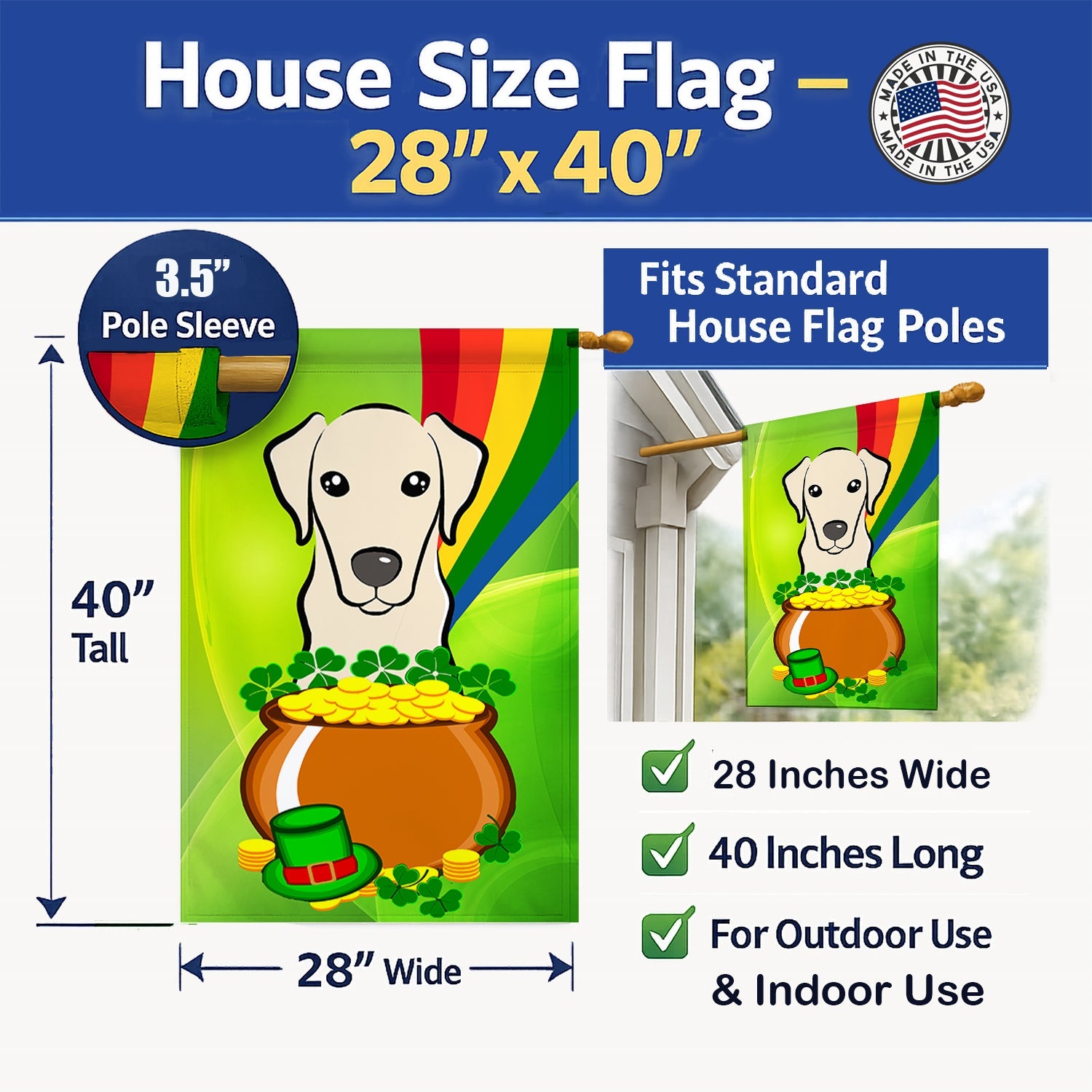 House Flag 28x40 Porch Sleeve Pole Decorative Outside Yard Banner Artwork Wall Hanging, Polyester