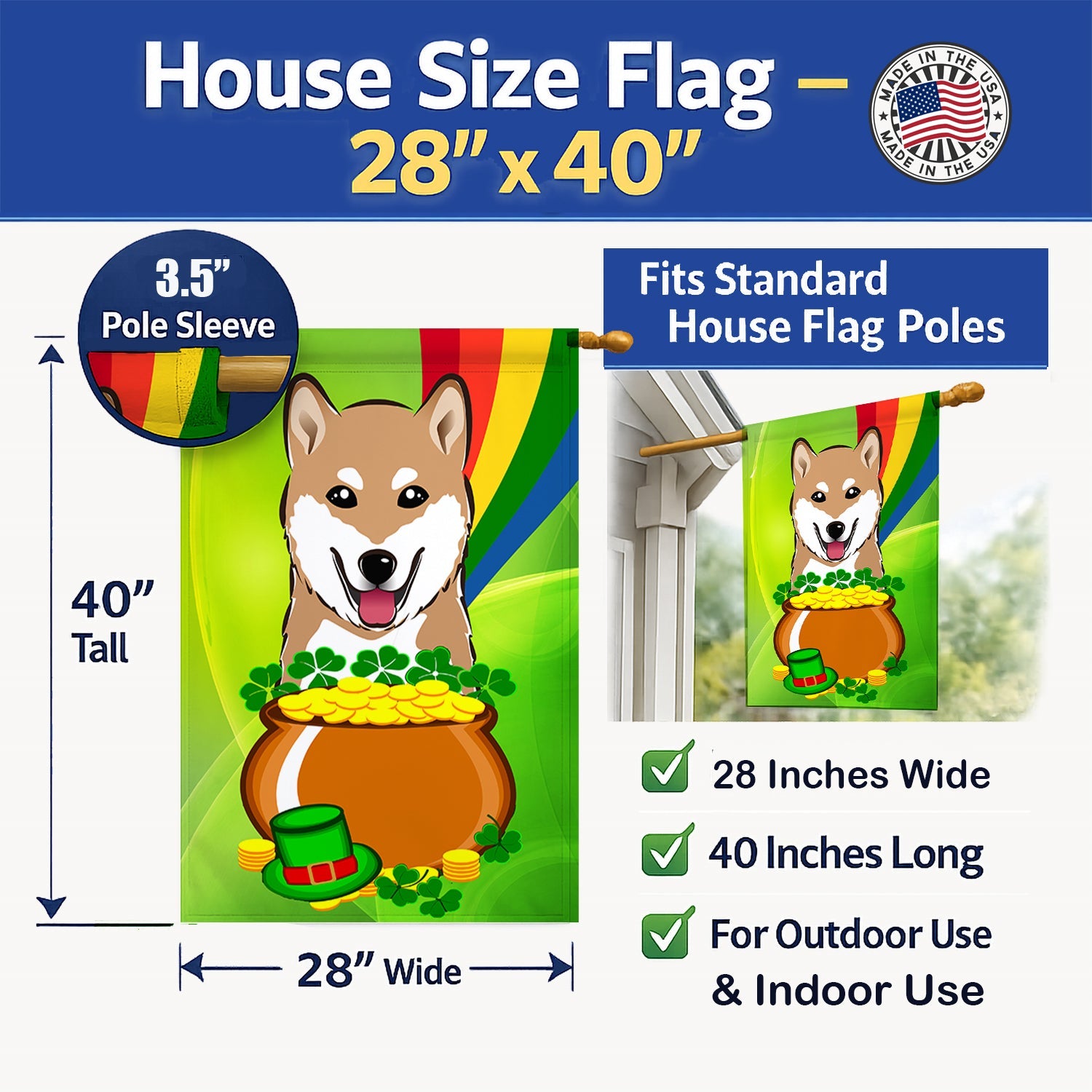 House Flag 28x40 Porch Sleeve Pole Decorative Outside Yard Banner Artwork Wall Hanging, Polyester