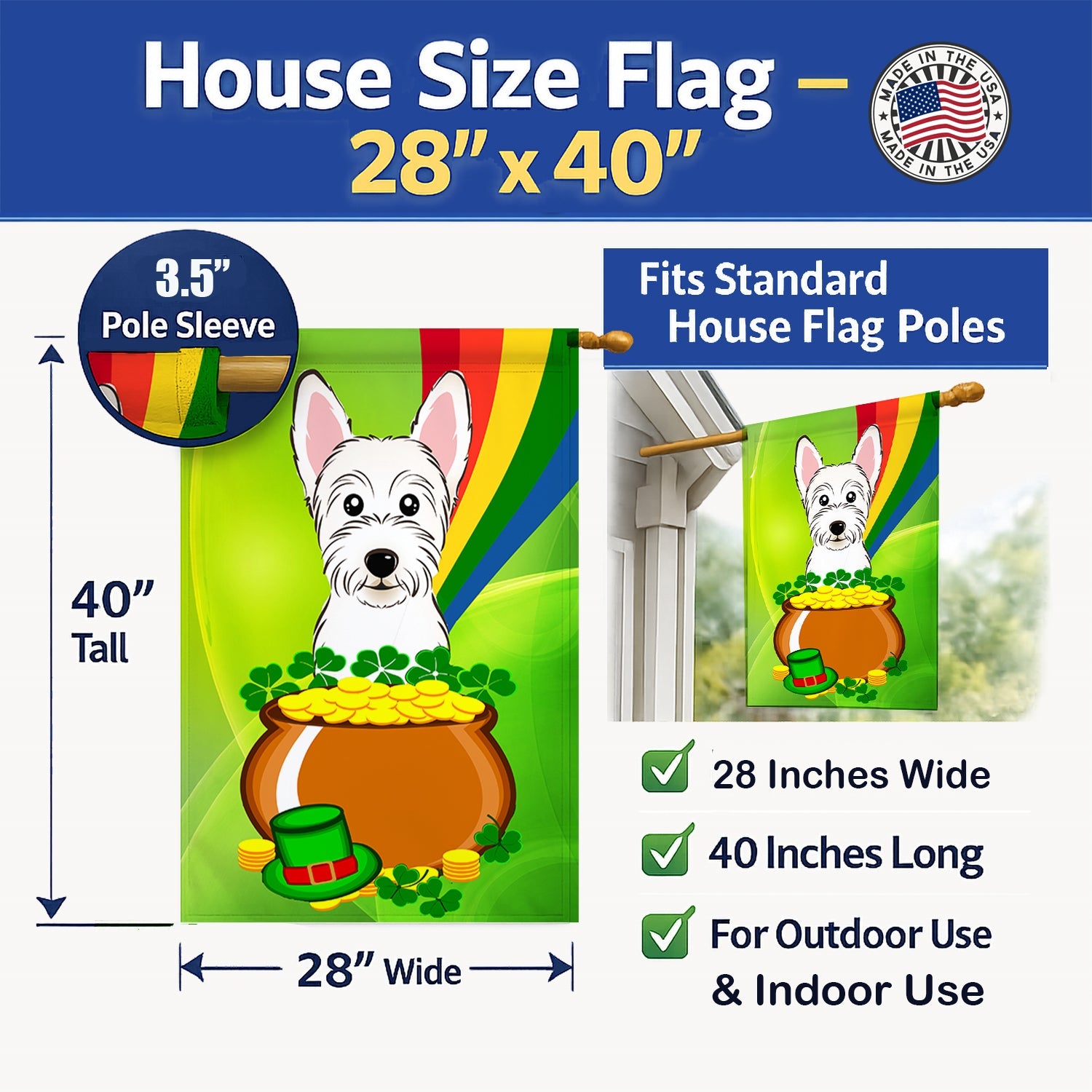 House Flag 28x40 Porch Sleeve Pole Decorative Outside Yard Banner Artwork Wall Hanging, Polyester