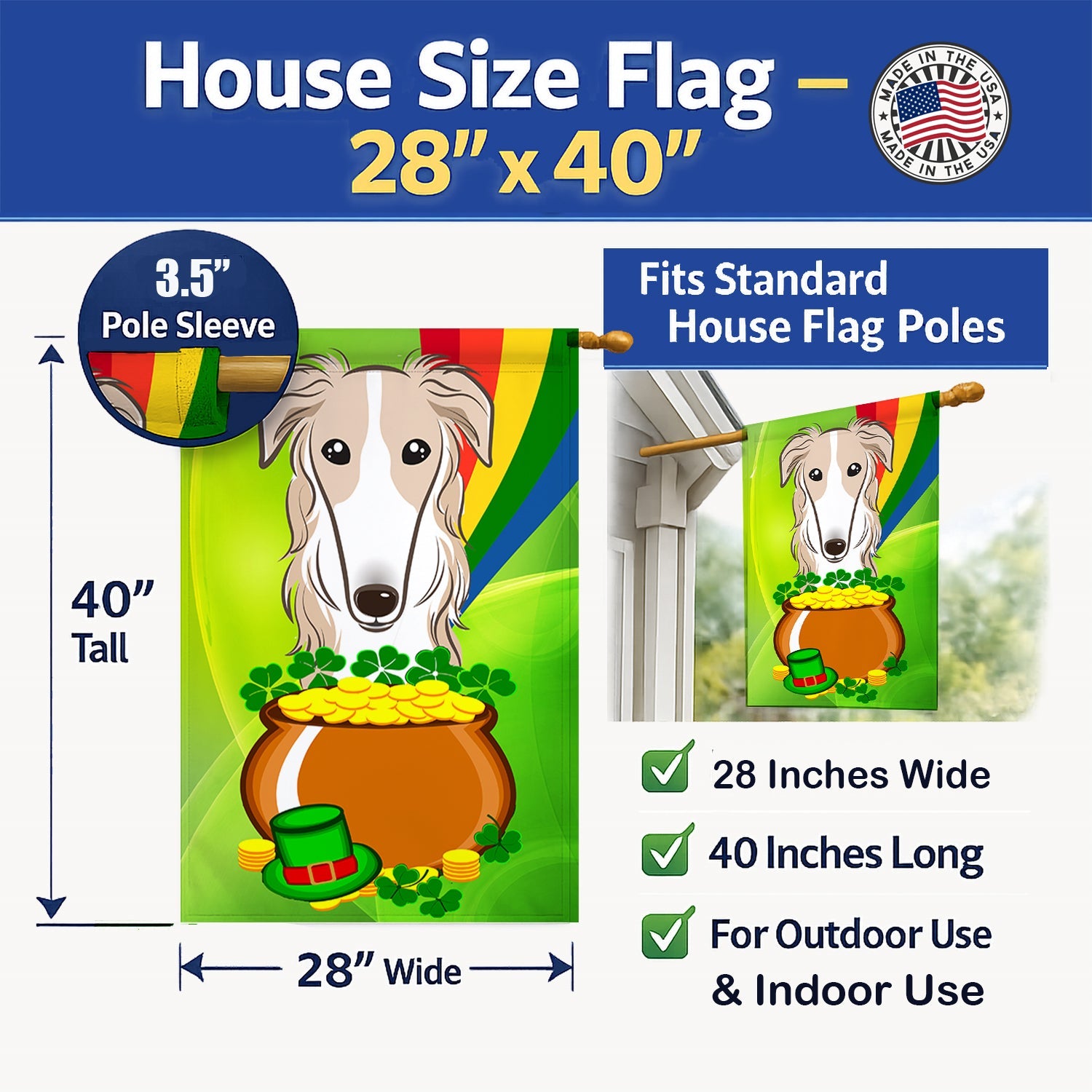 House Flag 28x40 Porch Sleeve Pole Decorative Outside Yard Banner Artwork Wall Hanging, Polyester