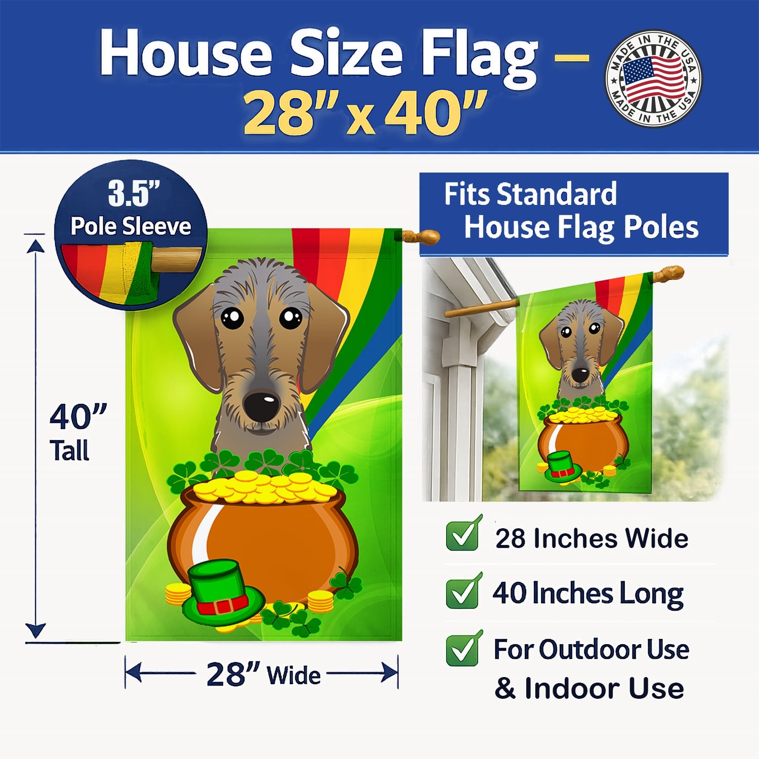 House Flag 28x40 Porch Sleeve Pole Decorative Outside Yard Banner Artwork Wall Hanging, Polyester