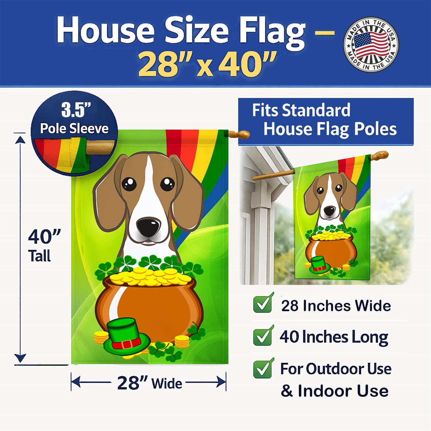 House Flag 28x40 Porch Sleeve Pole Decorative Outside Yard Banner Artwork Wall Hanging, Polyester