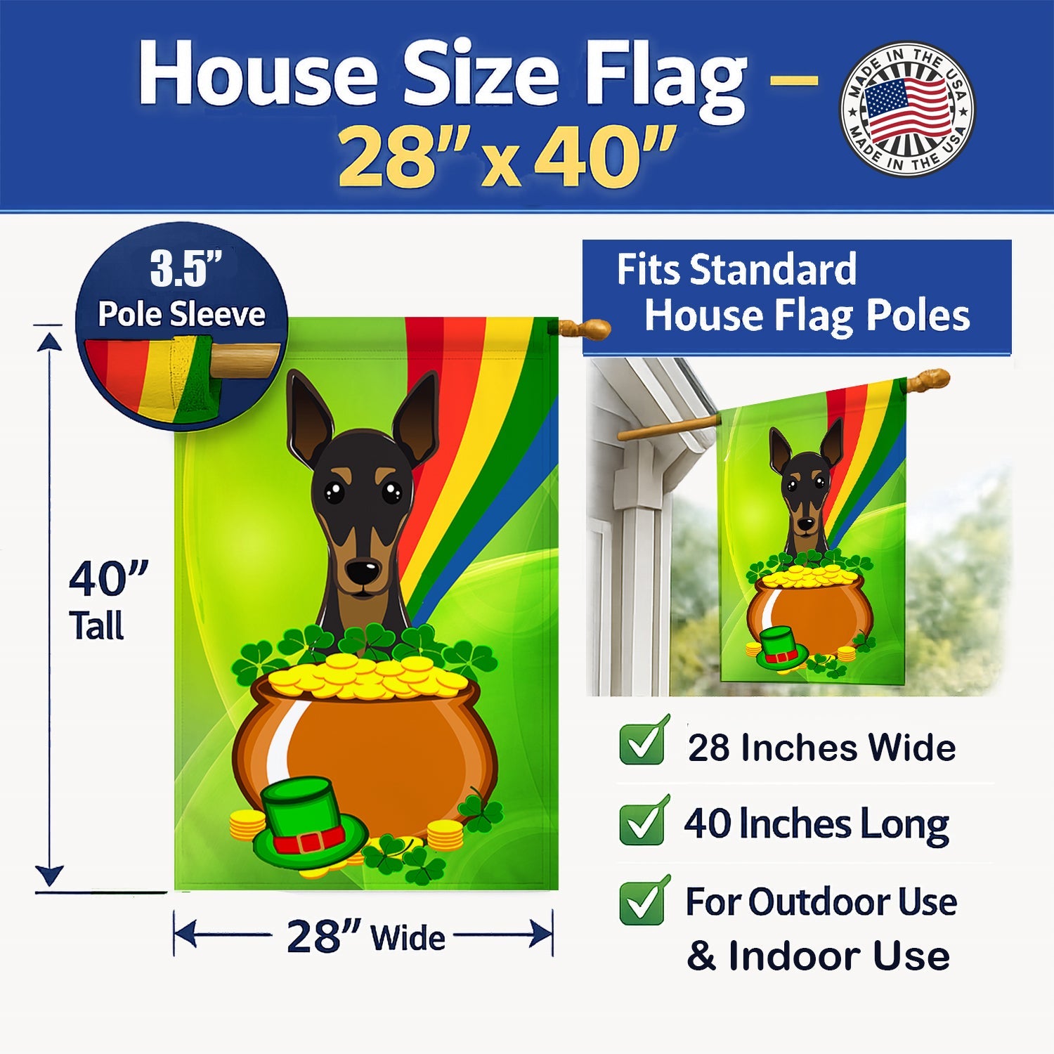 House Flag 28x40 Porch Sleeve Pole Decorative Outside Yard Banner Artwork Wall Hanging, Polyester