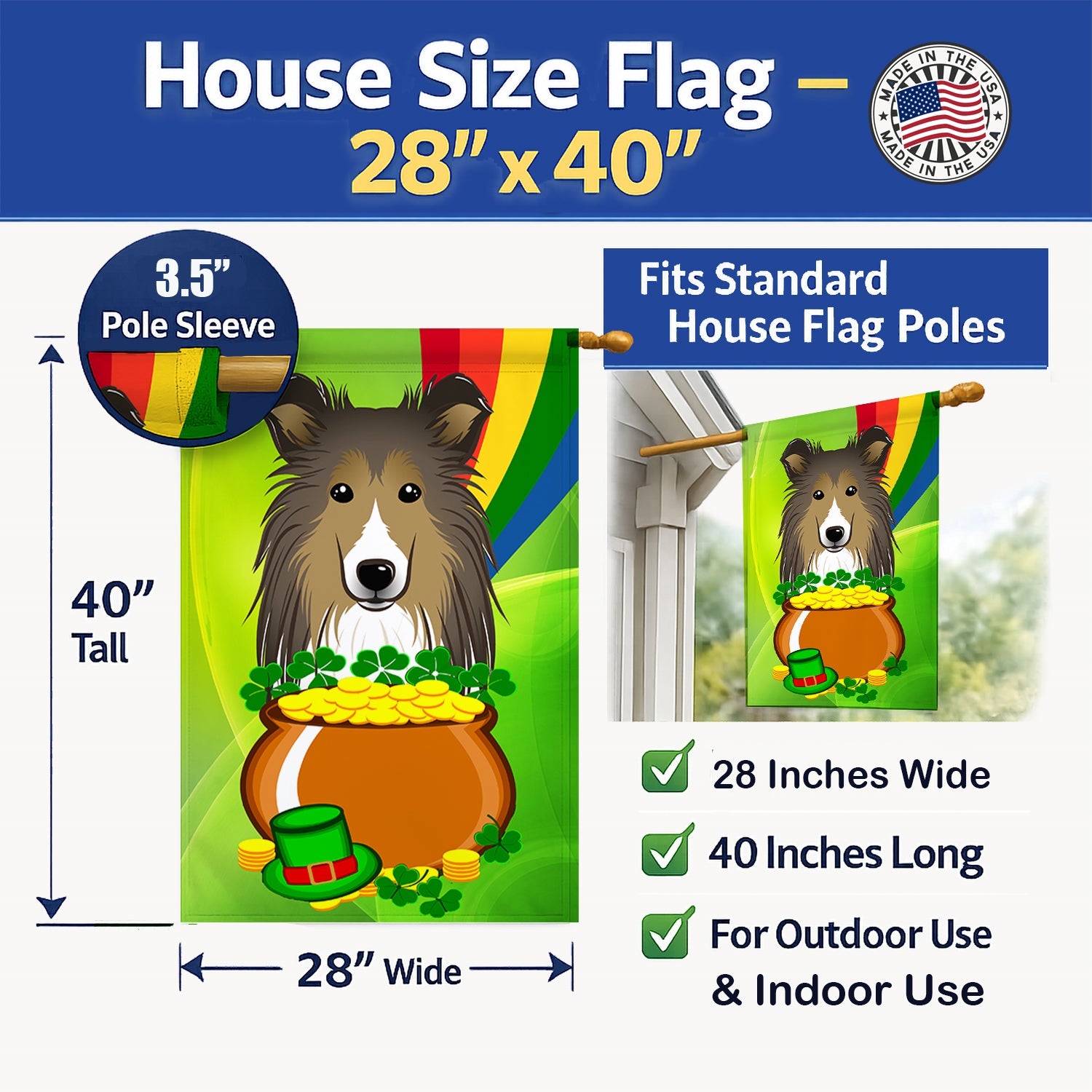 House Flag 28x40 Porch Sleeve Pole Decorative Outside Yard Banner Artwork Wall Hanging, Polyester