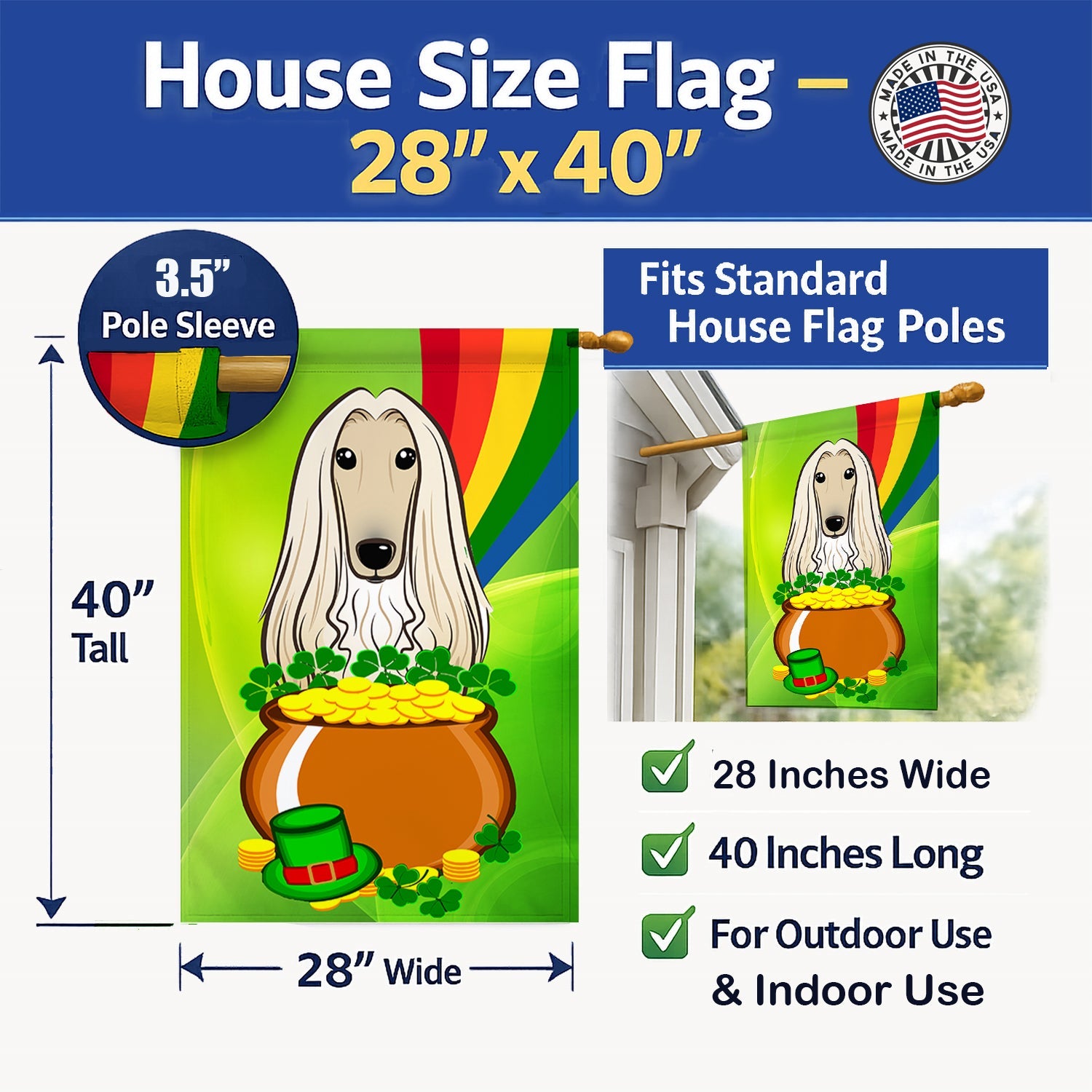 House Flag 28x40 Porch Sleeve Pole Decorative Outside Yard Banner Artwork Wall Hanging, Polyester