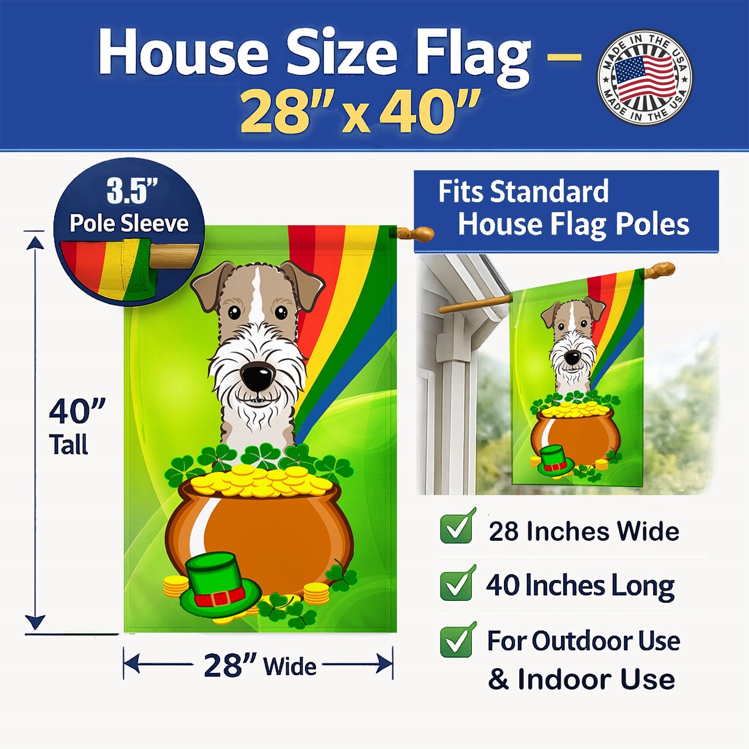 House Flag 28x40 Porch Sleeve Pole Decorative Outside Yard Banner Artwork Wall Hanging, Polyester