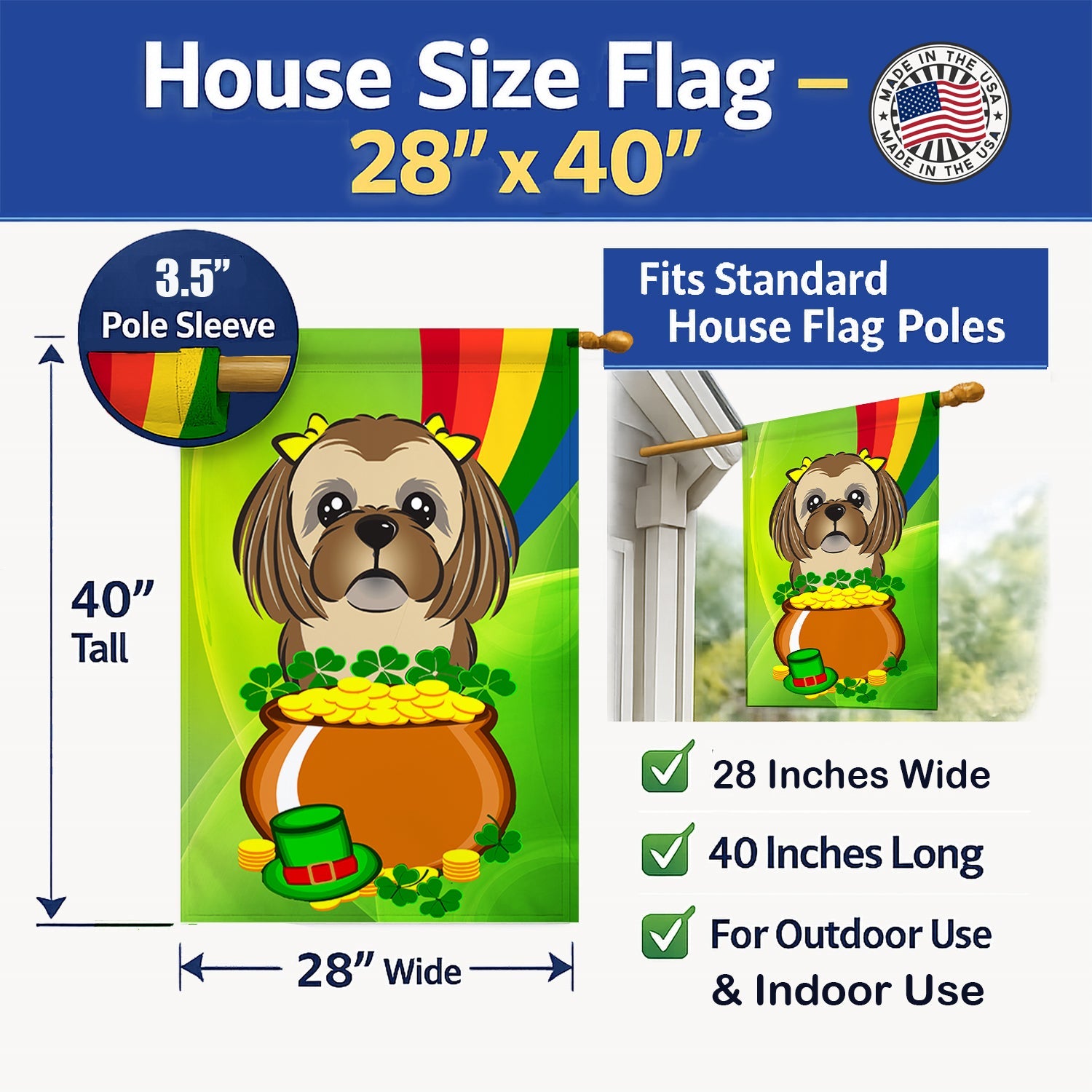 House Flag 28x40 Porch Sleeve Pole Decorative Outside Yard Banner Artwork Wall Hanging, Polyester