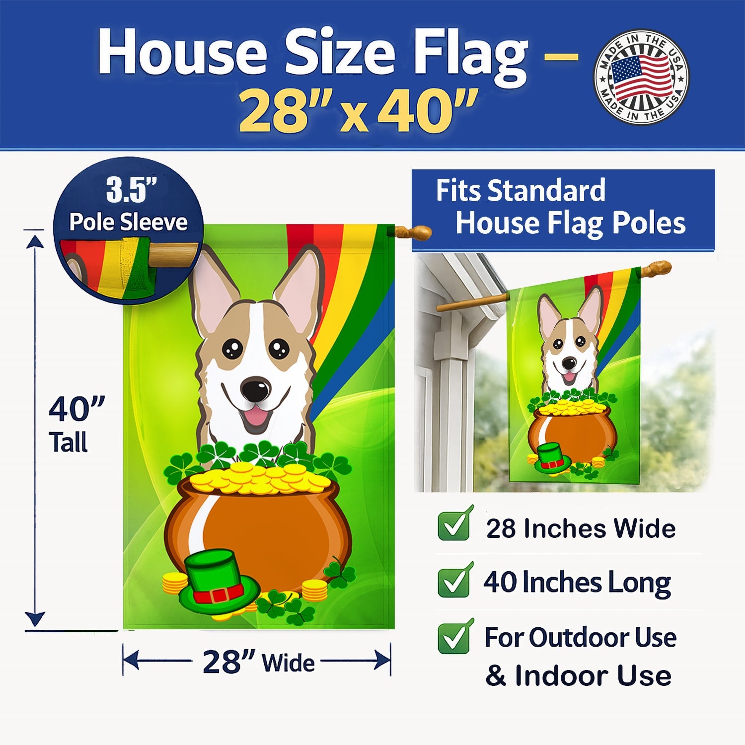 House Flag 28x40 Porch Sleeve Pole Decorative Outside Yard Banner Artwork Wall Hanging, Polyester