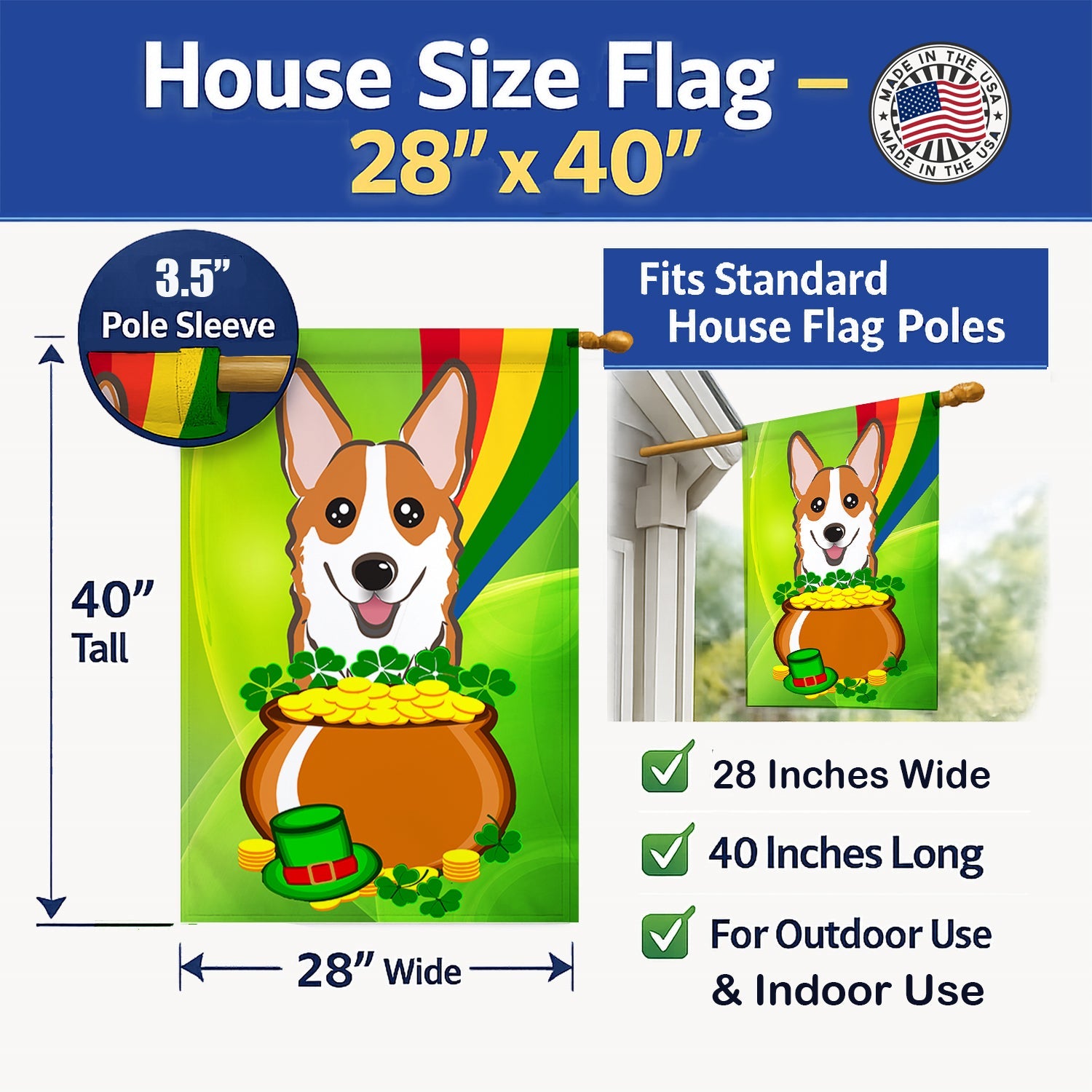 House Flag 28x40 Porch Sleeve Pole Decorative Outside Yard Banner Artwork Wall Hanging, Polyester