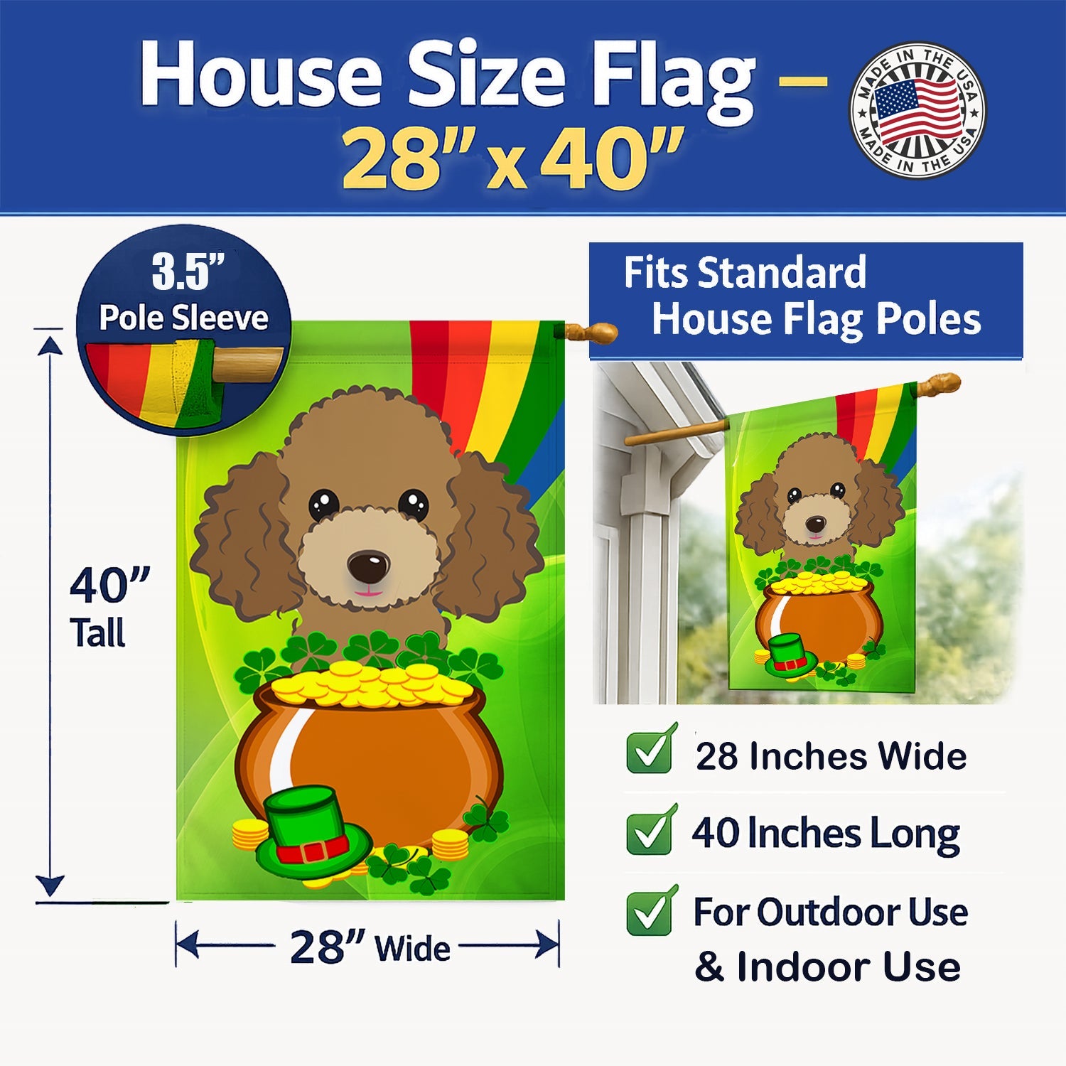 House Flag 28x40 Porch Sleeve Pole Decorative Outside Yard Banner Artwork Wall Hanging, Polyester