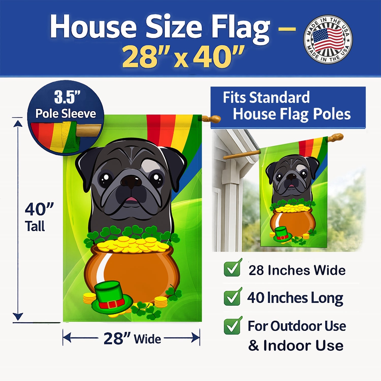 House Flag 28x40 Porch Sleeve Pole Decorative Outside Yard Banner Artwork Wall Hanging, Polyester