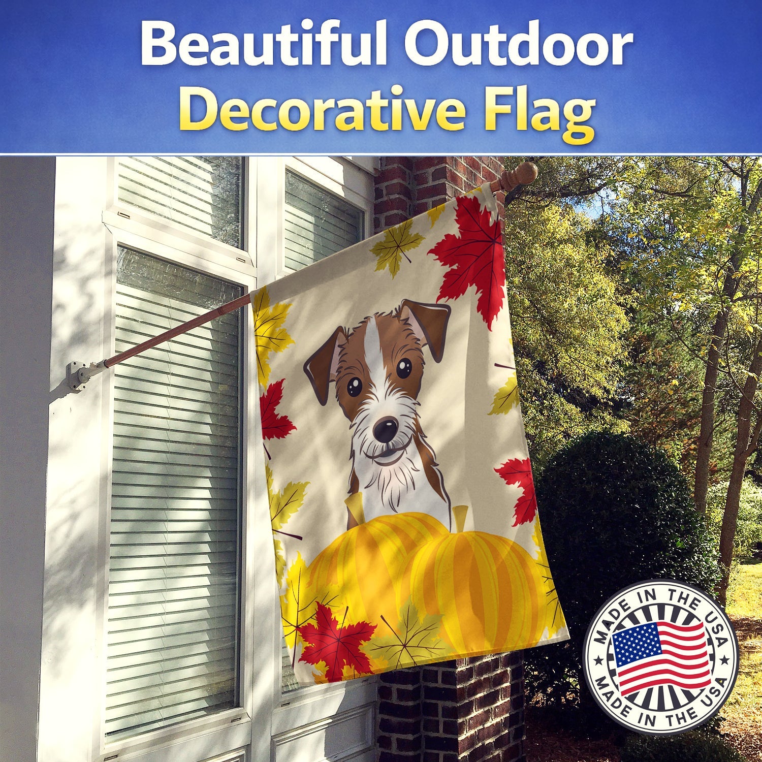 Jack Russell Terrier Thanksgiving House Flag 28x40 Porch Sleeve Pole Decorative Outside Yard Banner Artwork Wall Hanging, Polyester