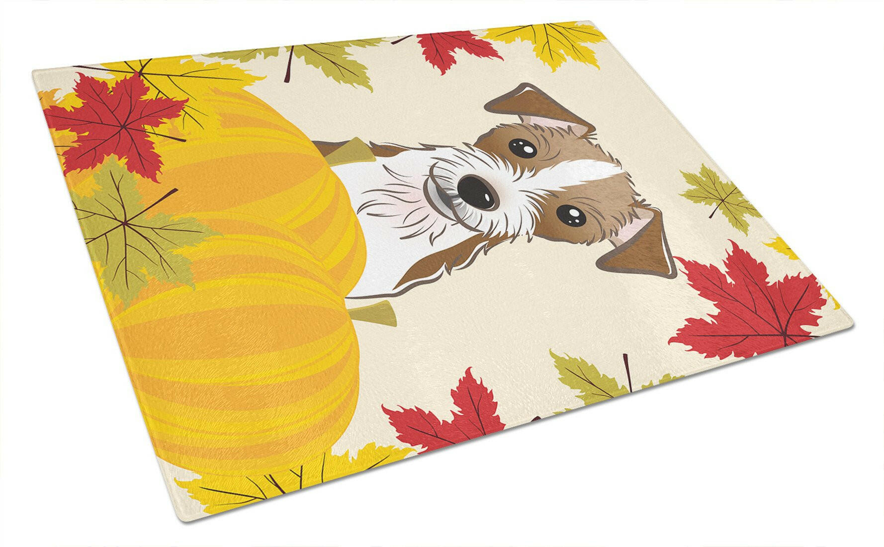 Jack Russell Terrier Thanksgiving Cutting Board Tempered Glass Kitchen Cutting Surface, Heat Resistant Chopping, Non-Slip Feet, Food Prep & Serving