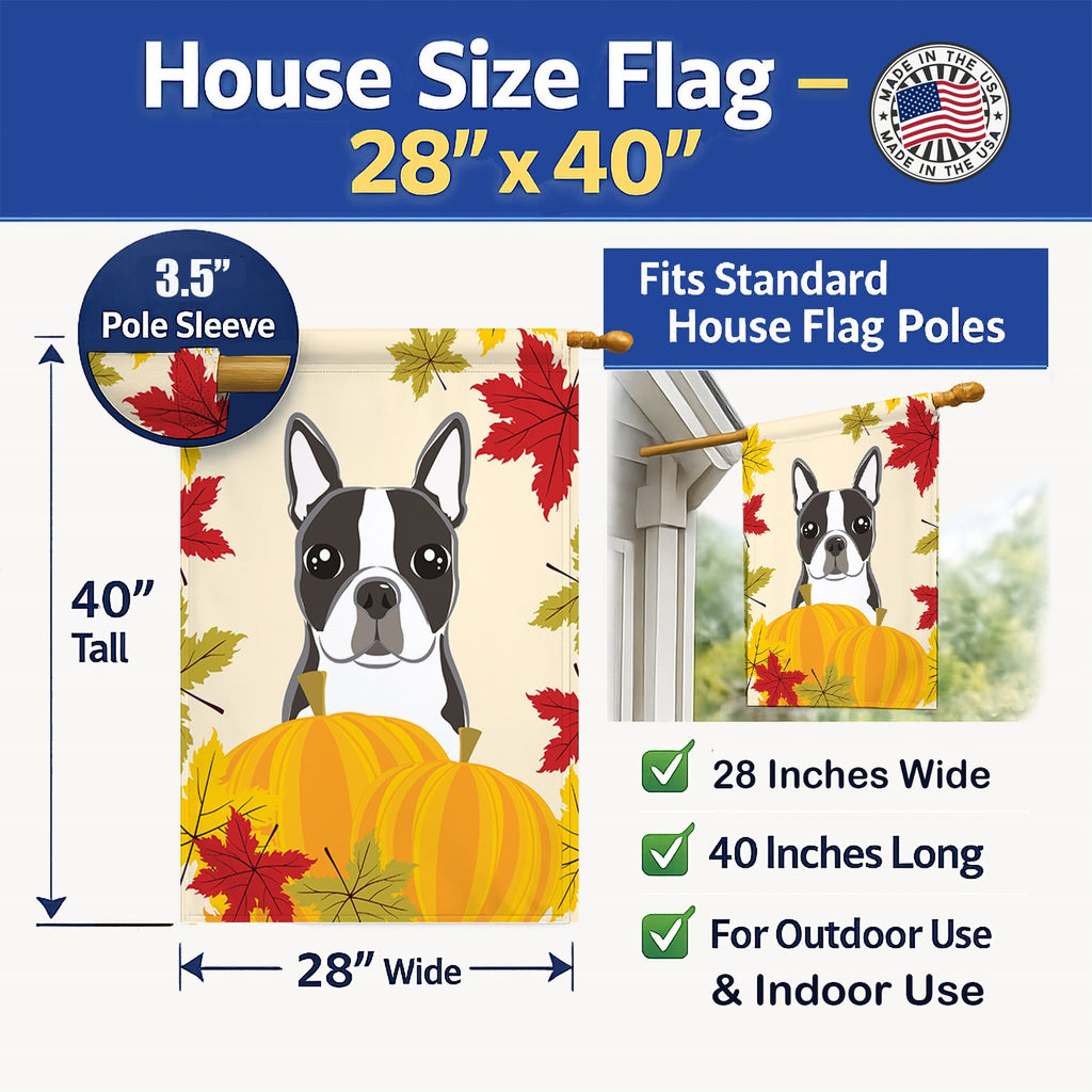 Boston Terrier Thanksgiving House Flag 28x40 Porch Sleeve Pole Decorative Outside Yard Banner Artwork Wall Hanging, Polyester