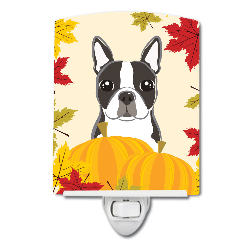 Boston Terrier Thanksgiving Ceramic Night Light Compact, UL-Certified, Ideal for Bedroom, Bathroom, Nursery, Hallway, Kitchen, 6x4x3, Multicolor