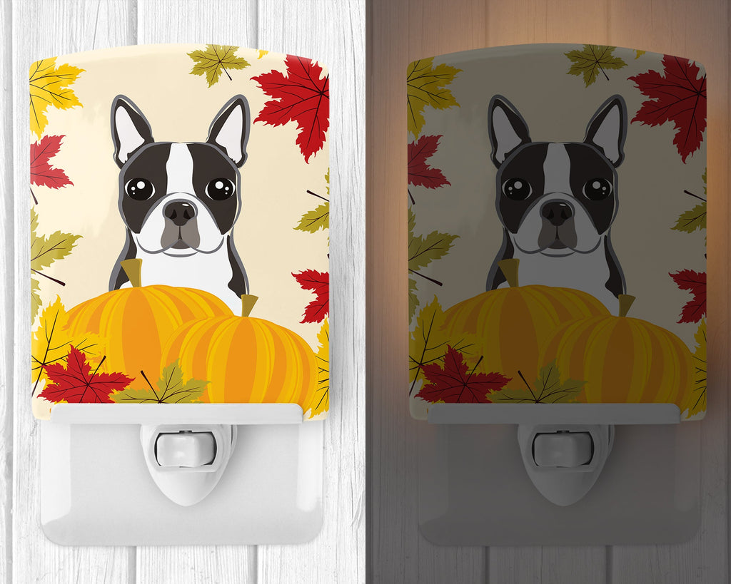 Boston Terrier Thanksgiving Ceramic Night Light Compact, UL-Certified, Ideal for Bedroom, Bathroom, Nursery, Hallway, Kitchen, 6x4x3, Multicolor