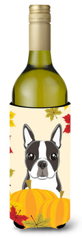 Boston Terrier Thanksgiving Wine Bottle Hugger Gift Sleeve for Standard 750 ml Bottles, Insulated Reusable Also Fits Mini Shot & Pint Bottles