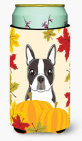 Boston Terrier Thanksgiving Tall Boy Hugger Can Cooler Sleeve Machine Washable Drink Collapsible Insulator Beverage Insulated Holder