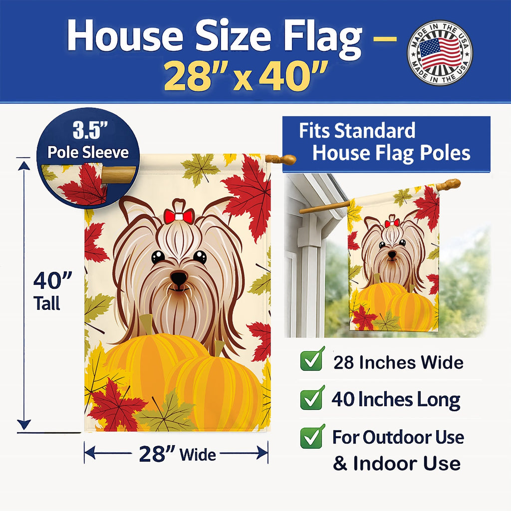 Yorkie Yorkishire Terrier Thanksgiving House Flag 28x40 Porch Sleeve Pole Decorative Outside Yard Banner Artwork Wall Hanging, Polyester