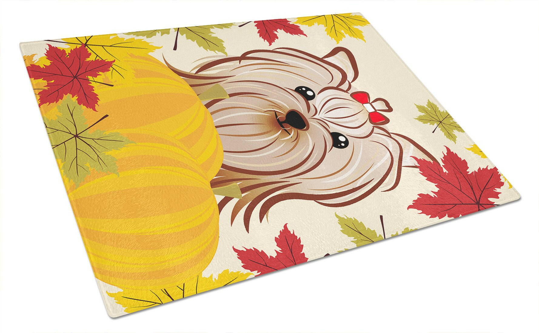 Yorkie Yorkishire Terrier Thanksgiving Cutting Board Tempered Glass Kitchen Cutting Surface, Heat Resistant Chopping, Non-Slip Feet, Food Prep & Serving