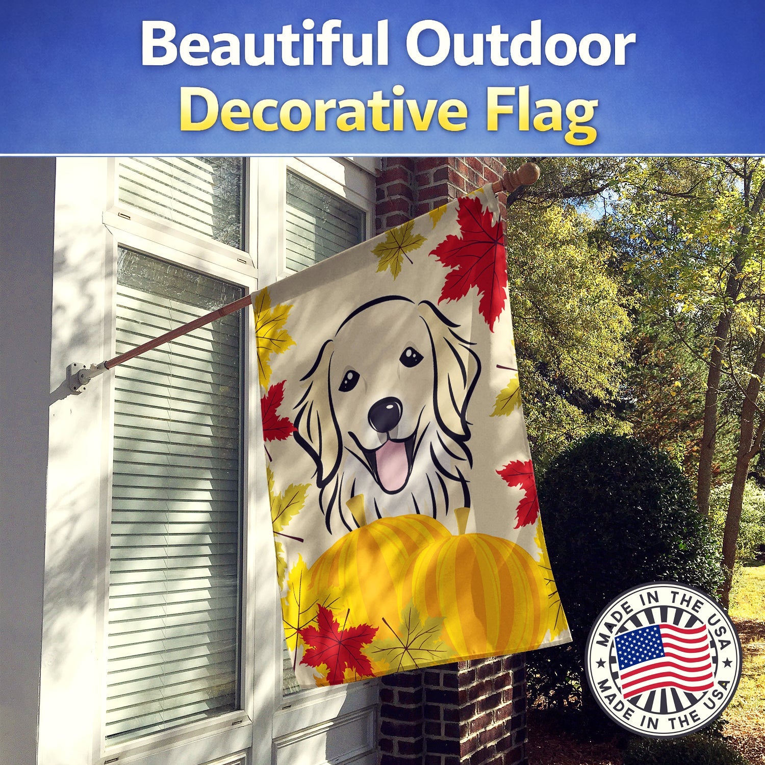 Golden Retriever Thanksgiving House Flag 28x40 Porch Sleeve Pole Decorative Outside Yard Banner Artwork Wall Hanging, Polyester