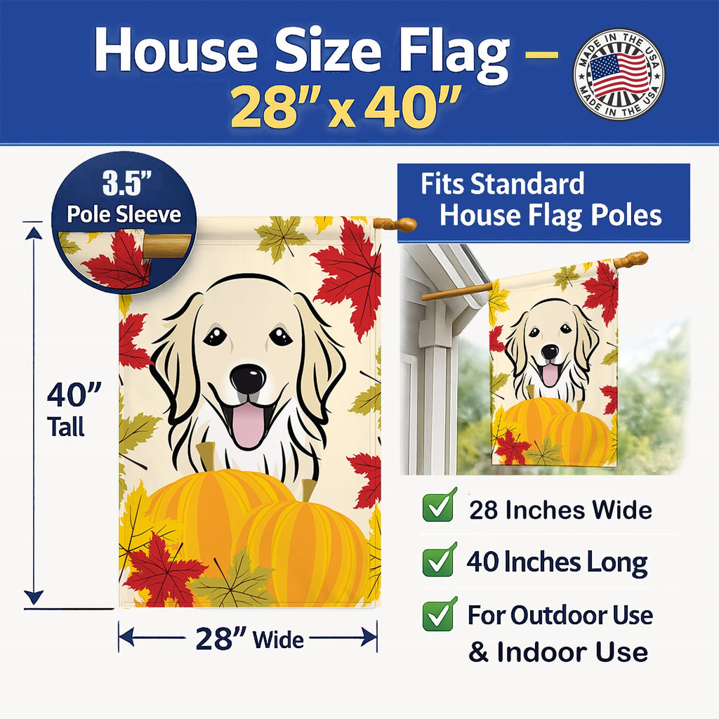 Golden Retriever Thanksgiving House Flag 28x40 Porch Sleeve Pole Decorative Outside Yard Banner Artwork Wall Hanging, Polyester