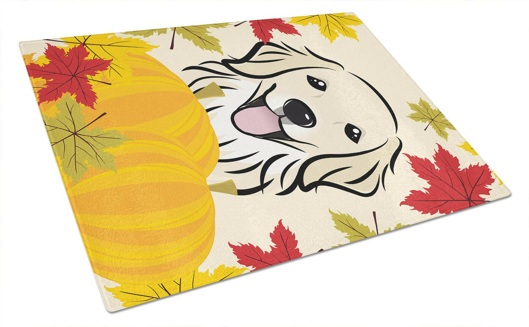 Golden Retriever Thanksgiving Cutting Board Tempered Glass Kitchen Cutting Surface, Heat Resistant Chopping, Non-Slip Feet, Food Prep & Serving