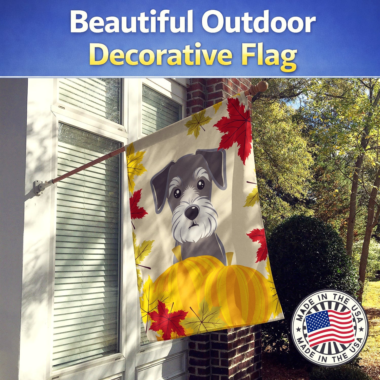 Schnauzer Thanksgiving House Flag 28x40 Porch Sleeve Pole Decorative Outside Yard Banner Artwork Wall Hanging, Polyester