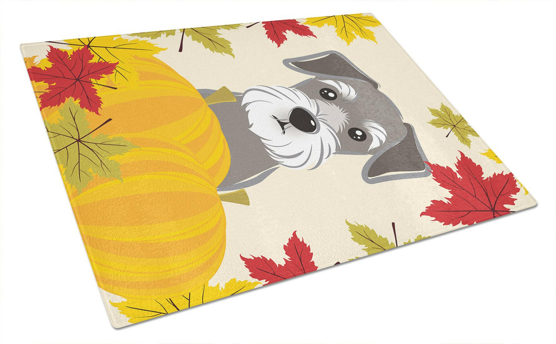 Schnauzer Thanksgiving Cutting Board Tempered Glass Kitchen Cutting Surface, Heat Resistant Chopping, Non-Slip Feet, Food Prep & Serving