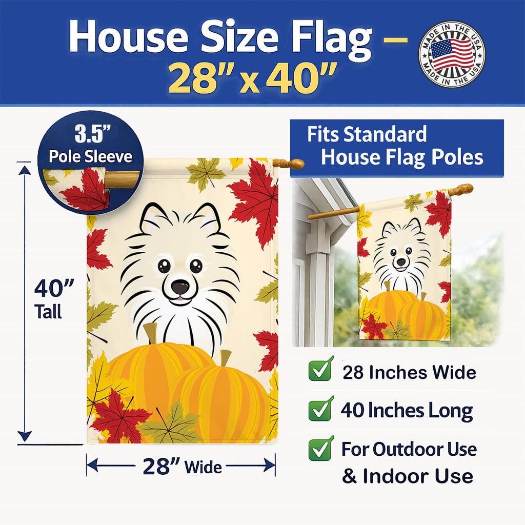 Pomeranian Thanksgiving House Flag 28x40 Porch Sleeve Pole Decorative Outside Yard Banner Artwork Wall Hanging, Polyester