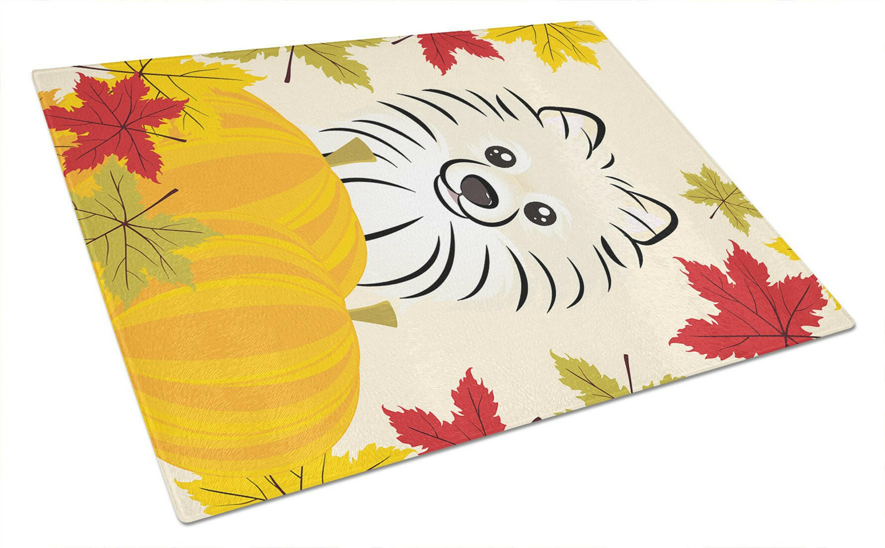 Pomeranian Thanksgiving Cutting Board Tempered Glass Kitchen Cutting Surface, Heat Resistant Chopping, Non-Slip Feet, Food Prep & Serving