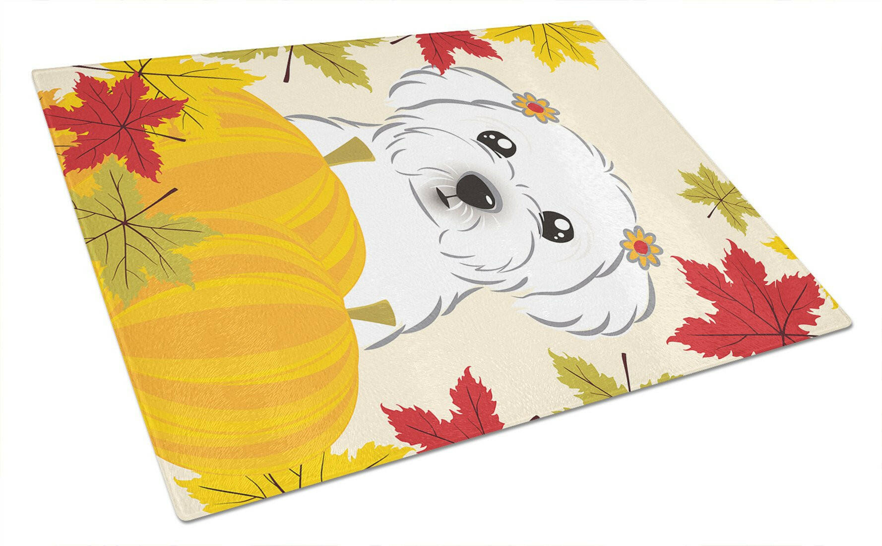 Maltese Thanksgiving Cutting Board Tempered Glass Kitchen Cutting Surface, Heat Resistant Chopping, Non-Slip Feet, Food Prep & Serving