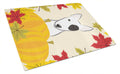 Bull Terrier Thanksgiving Cutting Board Tempered Glass Kitchen Cutting Surface, Heat Resistant Chopping, Non-Slip Feet, Food Prep & Serving