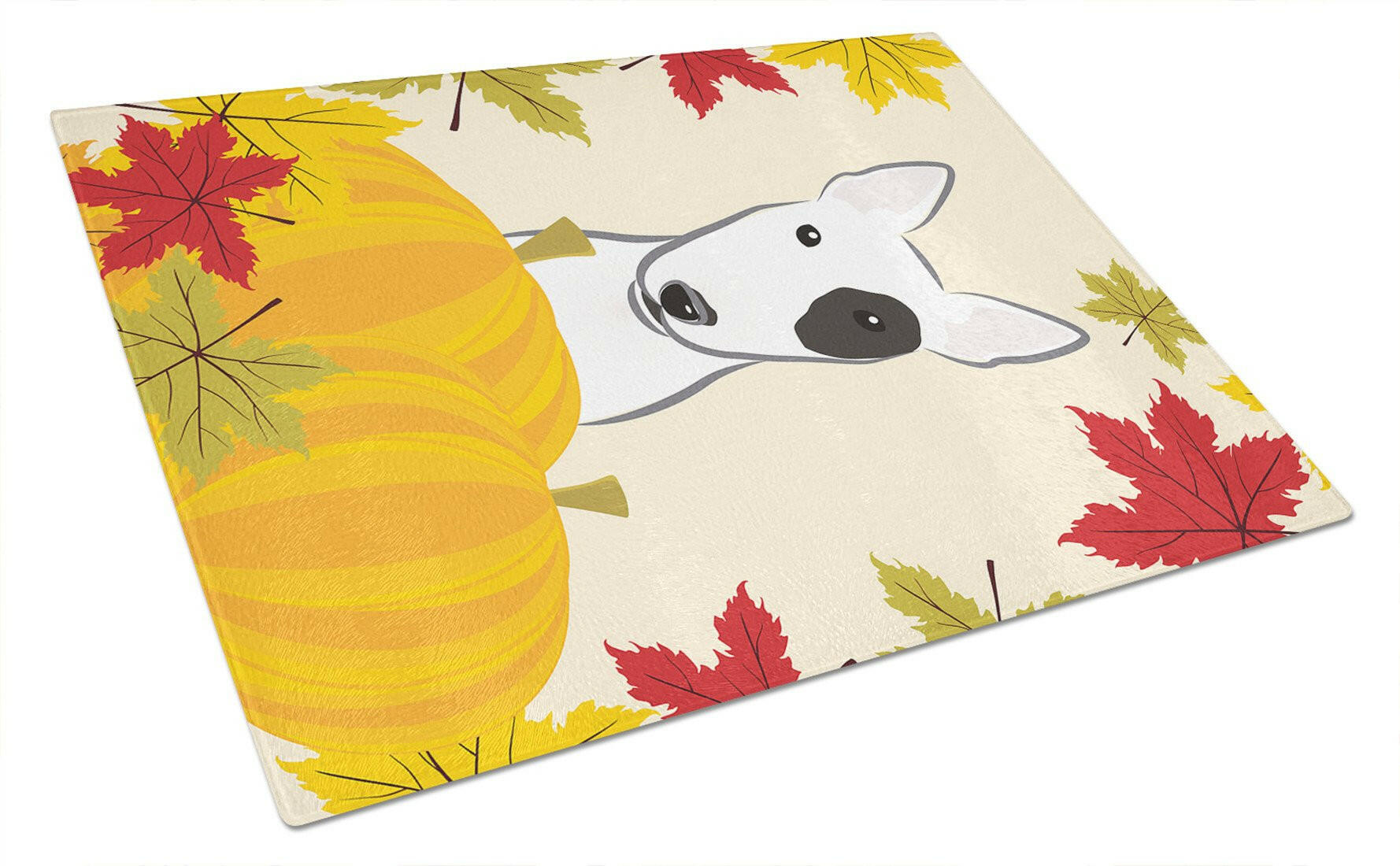 Bull Terrier Thanksgiving Cutting Board Tempered Glass Kitchen Cutting Surface, Heat Resistant Chopping, Non-Slip Feet, Food Prep & Serving