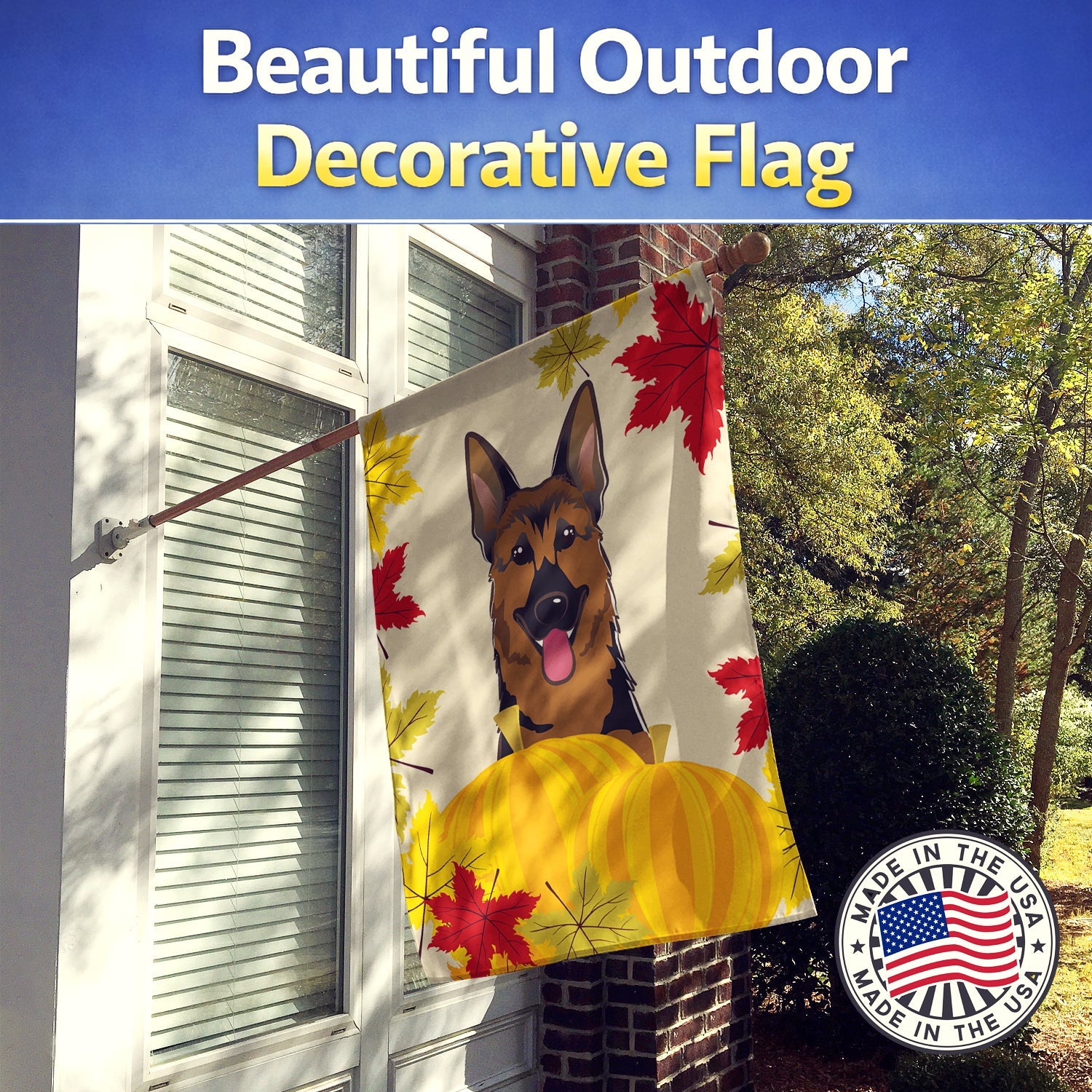 German Shepherd Thanksgiving House Flag 28x40 Porch Sleeve Pole Decorative Outside Yard Banner Artwork Wall Hanging, Polyester