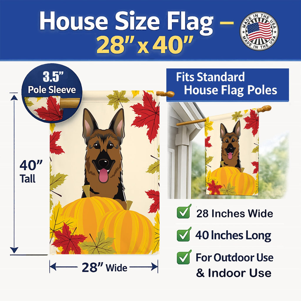 German Shepherd Thanksgiving House Flag 28x40 Porch Sleeve Pole Decorative Outside Yard Banner Artwork Wall Hanging, Polyester