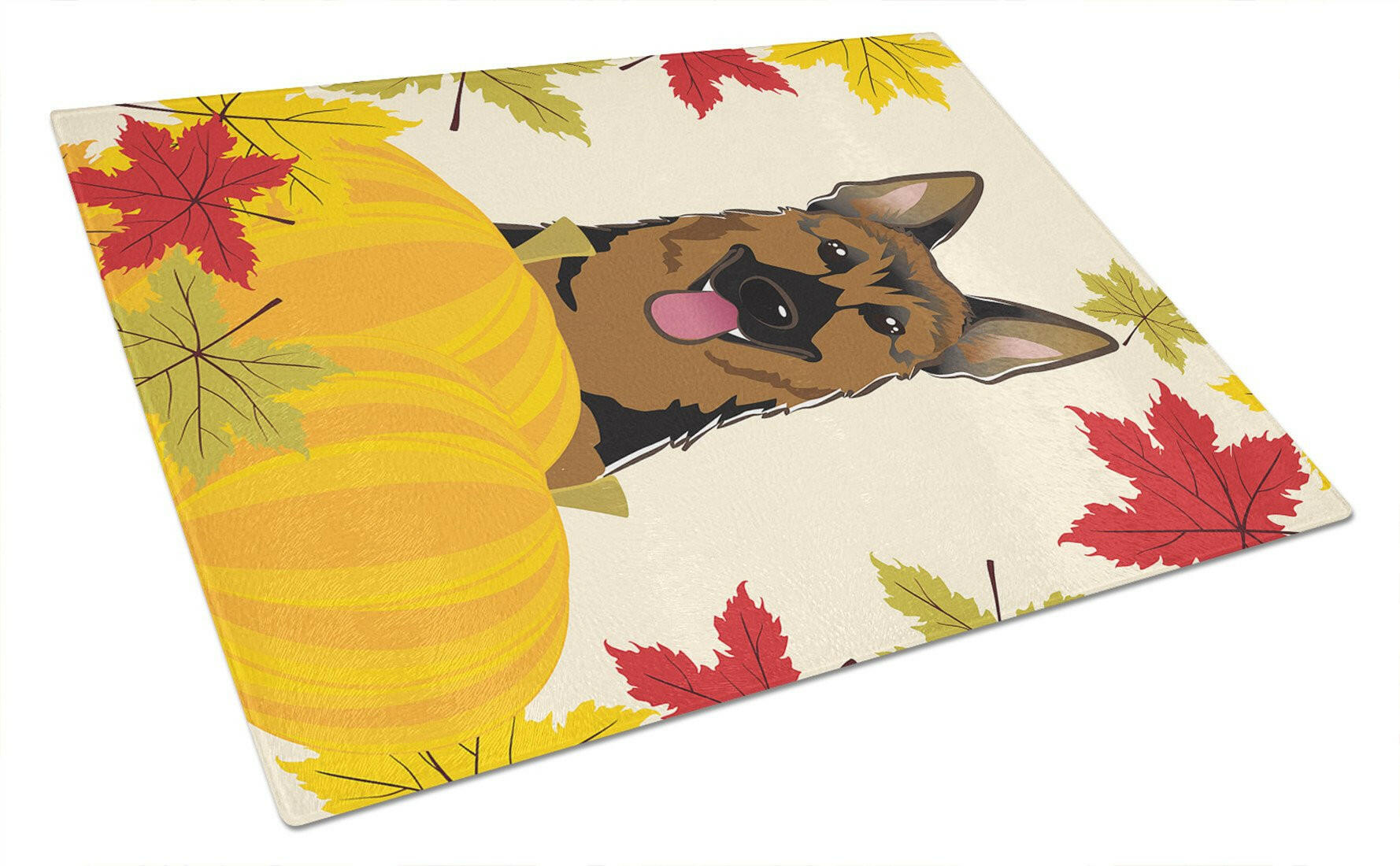 German Shepherd Thanksgiving Cutting Board Tempered Glass Kitchen Cutting Surface, Heat Resistant Chopping, Non-Slip Feet, Food Prep & Serving
