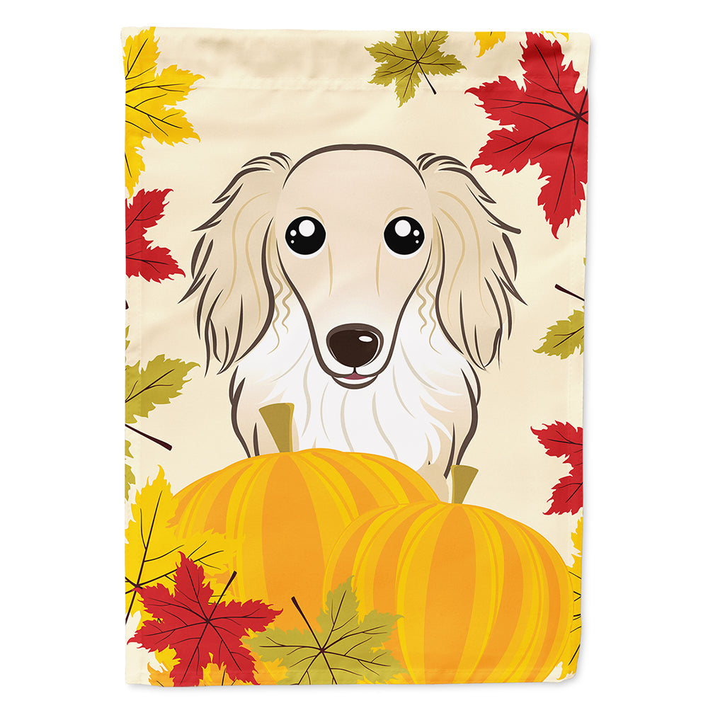 Longhair Creme Dachshund Thanksgiving House Flag 28x40 Porch Sleeve Pole Decorative Outside Yard Banner Artwork Wall Hanging, Polyester