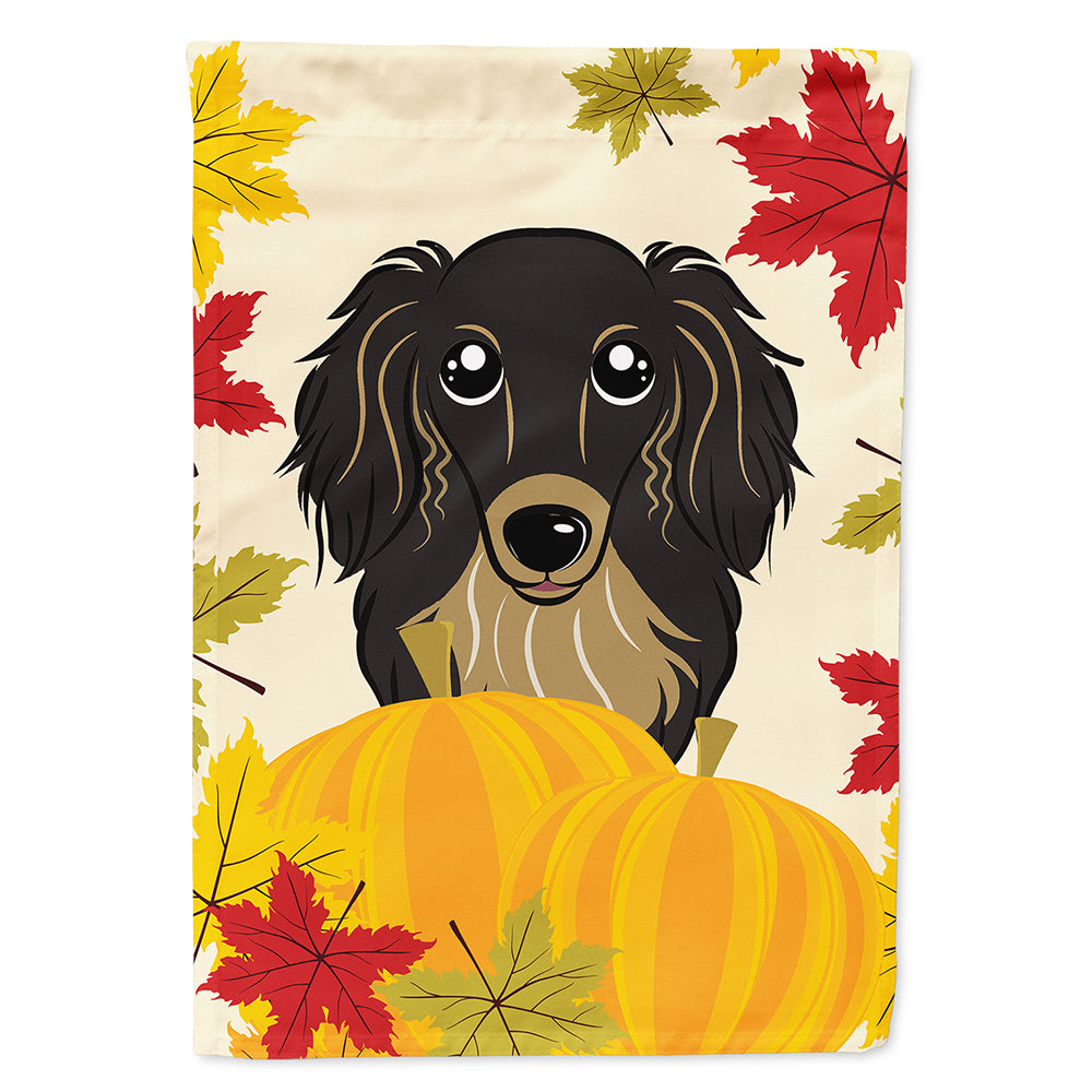 Longhair Black and Tan Dachshund Thanksgiving House Flag 28x40 Porch Sleeve Pole Decorative Outside Yard Banner Artwork Wall Hanging, Polyester
