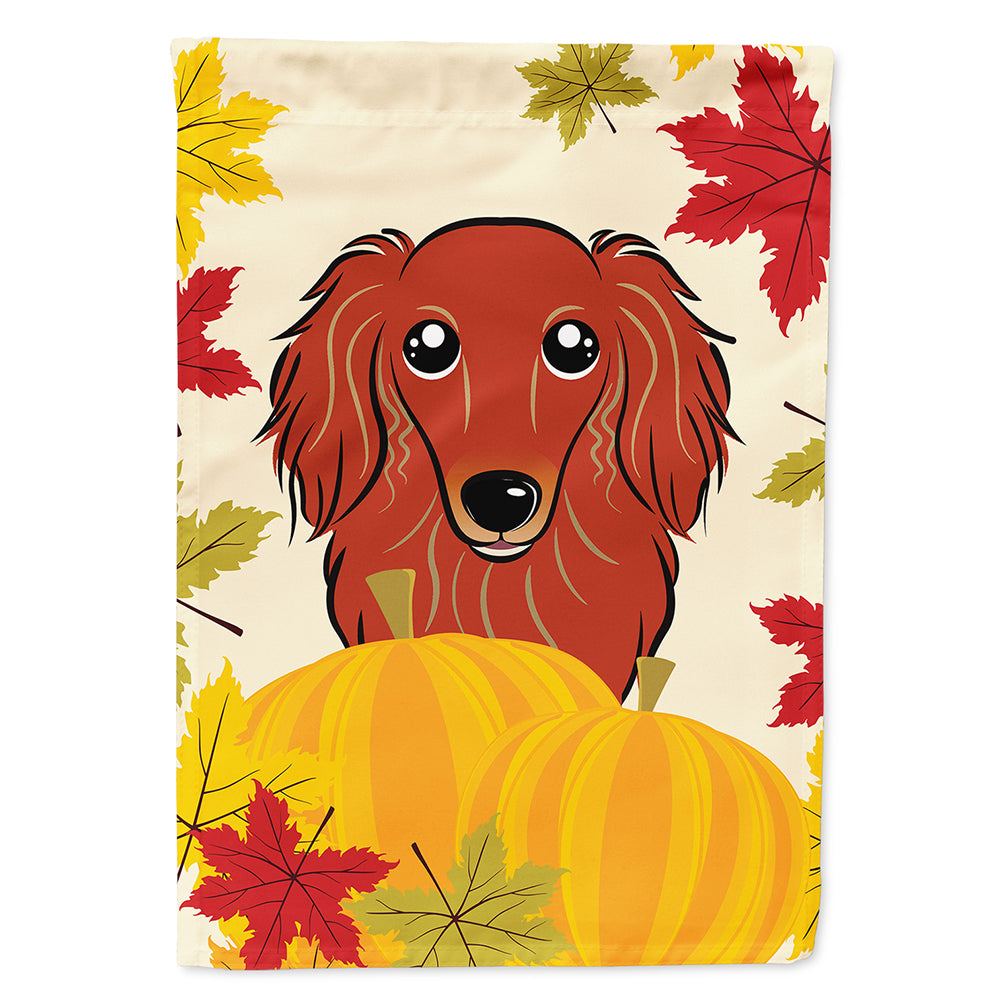 Longhair Red Dachshund Thanksgiving House Flag 28x40 Porch Sleeve Pole Decorative Outside Yard Banner Artwork Wall Hanging, Polyester