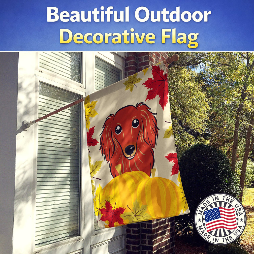 Longhair Red Dachshund Thanksgiving House Flag 28x40 Porch Sleeve Pole Decorative Outside Yard Banner Artwork Wall Hanging, Polyester