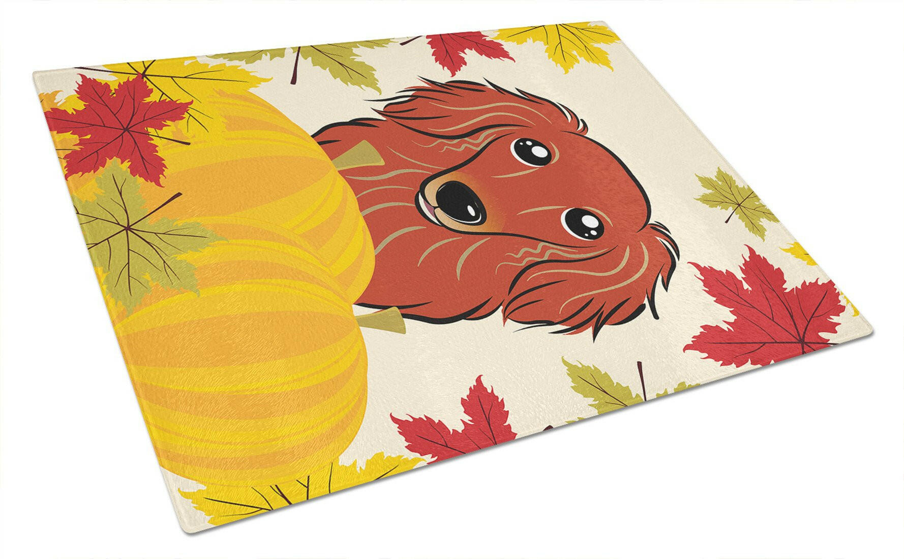 Longhair Red Dachshund Thanksgiving Cutting Board Tempered Glass Kitchen Cutting Surface, Heat Resistant Chopping, Non-Slip Feet, Food Prep & Serving