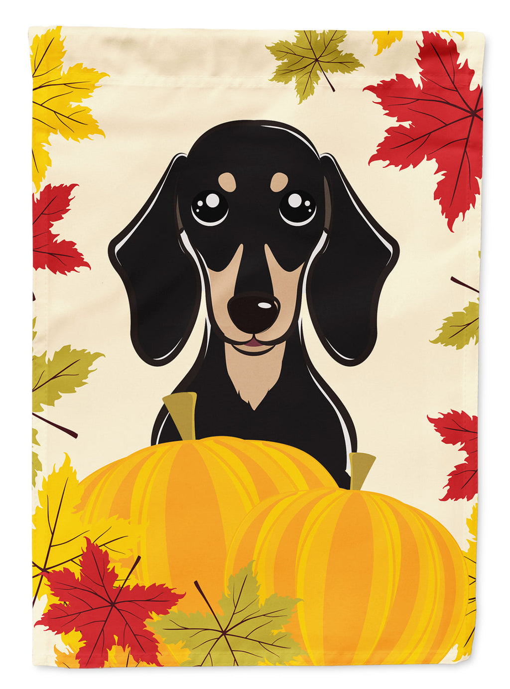 Smooth Black and Tan Dachshund Thanksgiving House Flag 28x40 Porch Sleeve Pole Decorative Outside Yard Banner Artwork Wall Hanging, Polyester