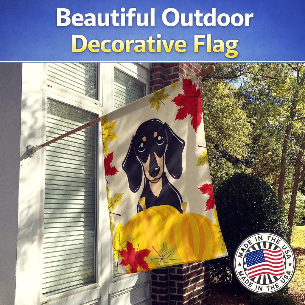 Smooth Black and Tan Dachshund Thanksgiving House Flag 28x40 Porch Sleeve Pole Decorative Outside Yard Banner Artwork Wall Hanging, Polyester