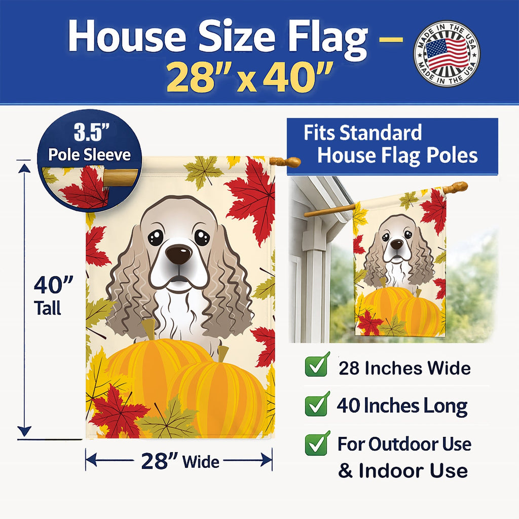 Cocker Spaniel Thanksgiving House Flag 28x40 Porch Sleeve Pole Decorative Outside Yard Banner Artwork Wall Hanging, Polyester