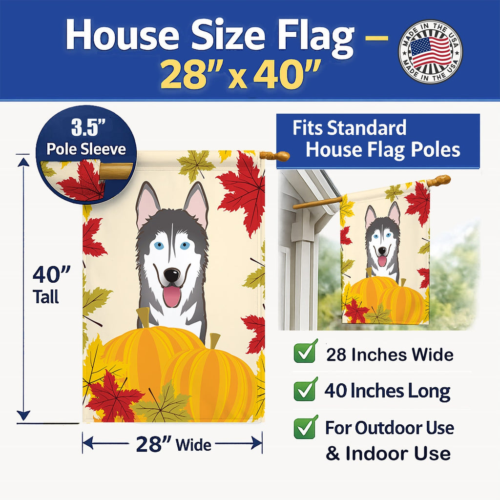 Alaskan Malamute Thanksgiving House Flag 28x40 Porch Sleeve Pole Decorative Outside Yard Banner Artwork Wall Hanging, Polyester