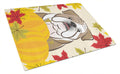 English Bulldog Thanksgiving Cutting Board Tempered Glass Kitchen Cutting Surface, Heat Resistant Chopping, Non-Slip Feet, Food Prep & Serving