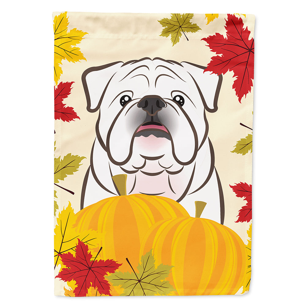 White English Bulldog  Thanksgiving House Flag 28x40 Porch Sleeve Pole Decorative Outside Yard Banner Artwork Wall Hanging, Polyester